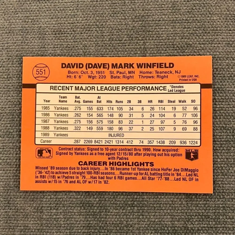 1990 Donruss New York Yankees Baseball Card Trading Card